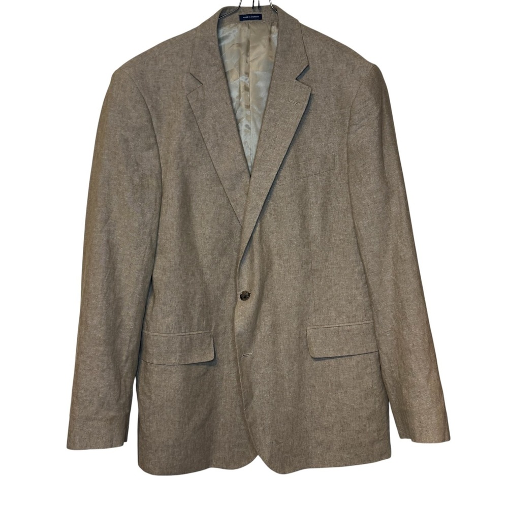 Stafford Mens Sport Coat Classic Fit‎ 2-Button Preppy Tan 44L Linen Blend Blazer